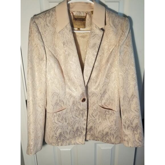 TED BAKER Champagne Pink Metallic Python Blazer Jacket 3 Career Office Holiday - Picture 1 of 11